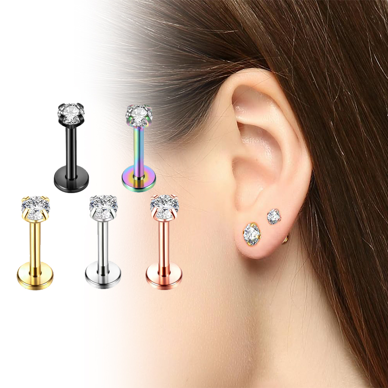 Body Jewelry Cartilage Earrings - 16G 티타늄 내부 나사산 플랫 백