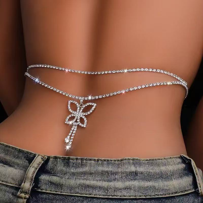 Body Jewelry Luxury - 럭셔리 라인스톤 더블 체인 물방울 허리