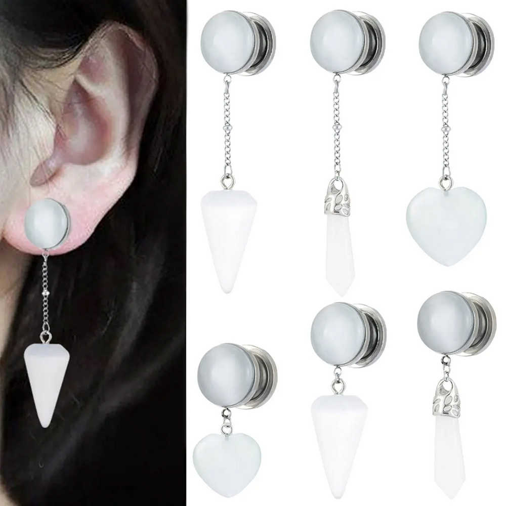 멀티 타입 드롭 댕글 태슬 천연석 이어 게이지 플러그, - Body Jewelry Metal Types 리뷰 및 가격