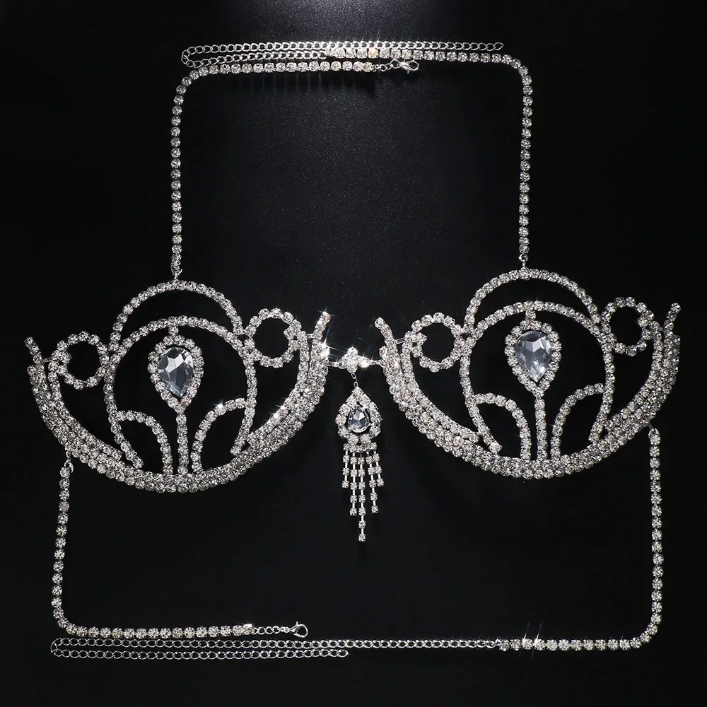 여성용 럭셔리 라인석 비키니 브라, 기하학적 물방울 하 - Body Jewelry Chest 리뷰 및 가격