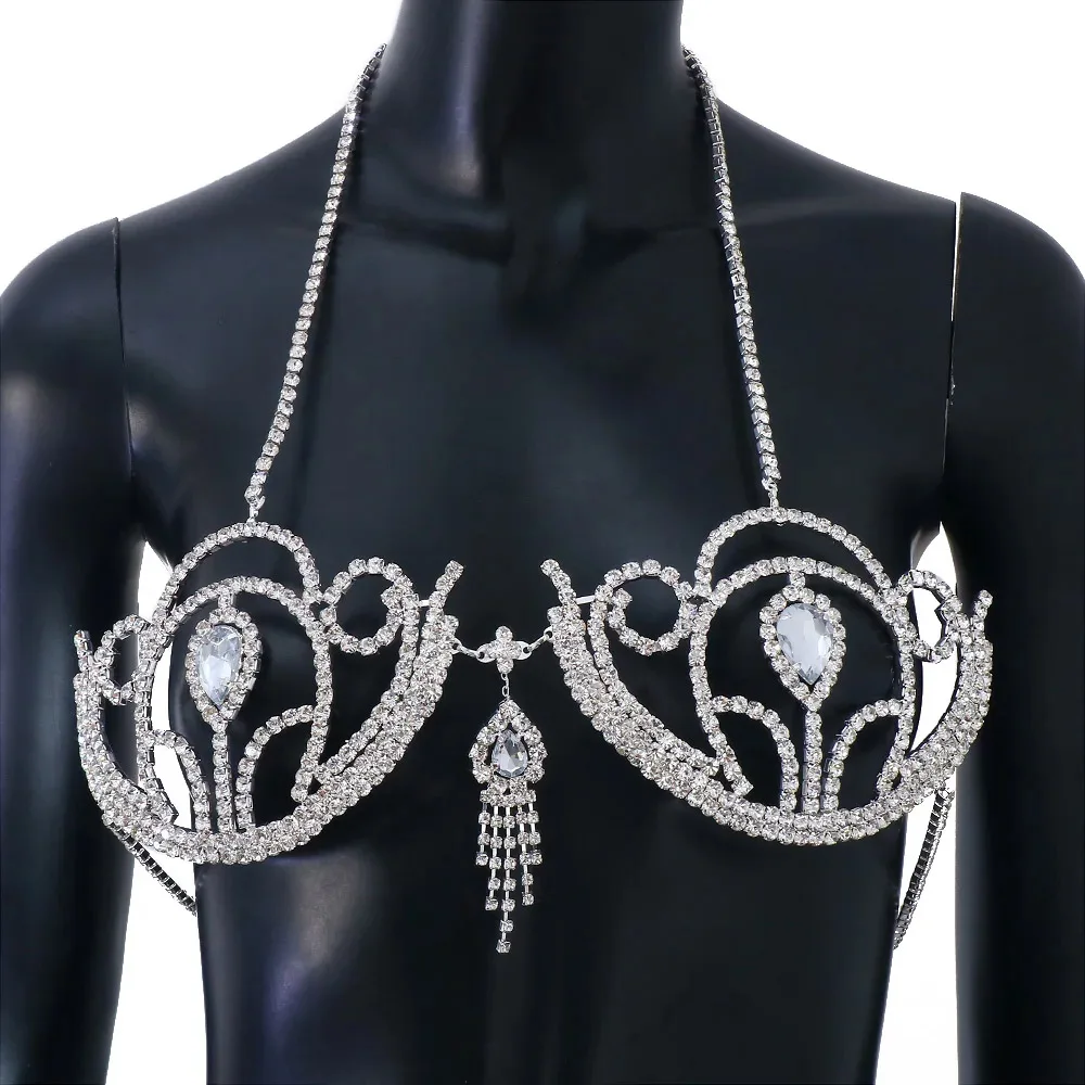 여성용 럭셔리 라인석 비키니 브라, 기하학적 물방울 하 - Body Jewelry Chest 리뷰 및 가격
