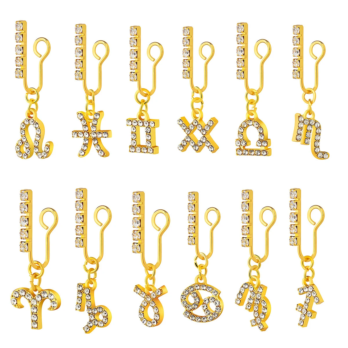금속 지르콘 12 조디악 이어 클립, 비 천공 가짜 코 - Body Jewelry Cartilage Earrings 리뷰 및 가격