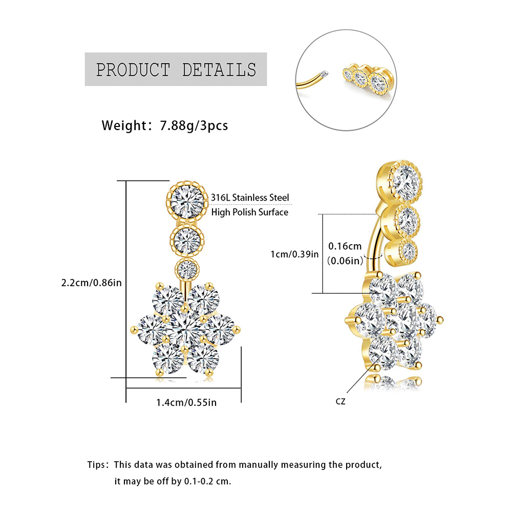 스테인리스 스틸 배꼽 링, 비대칭 기하학적 꽃잎, 저자 - Body Jewelry Urban 리뷰 및 가격