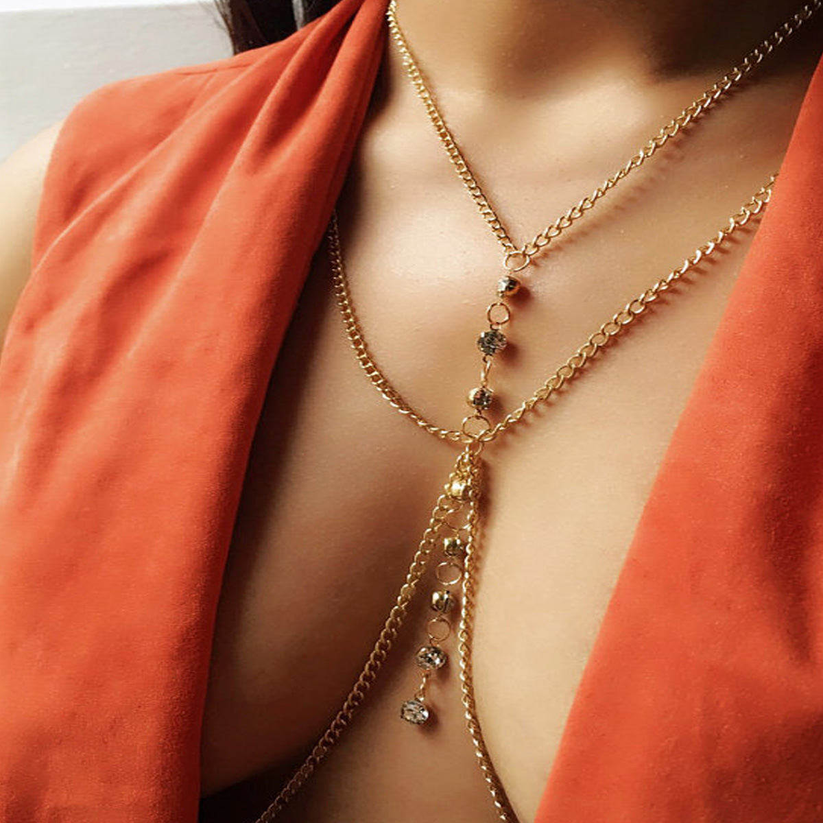라운드 크리스탈 가슴 체인 낮은 허리 레이브 여성 속옷 - Body Jewelry Chest 리뷰 및 가격