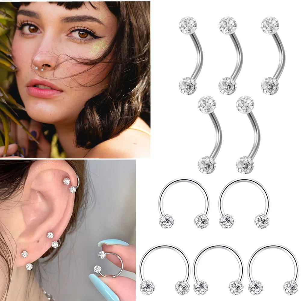 5pc 스테인레스 스틸 라인 석 공 나선형 립 링 펑크 - Body Jewelry Metal Types 리뷰 및 가격