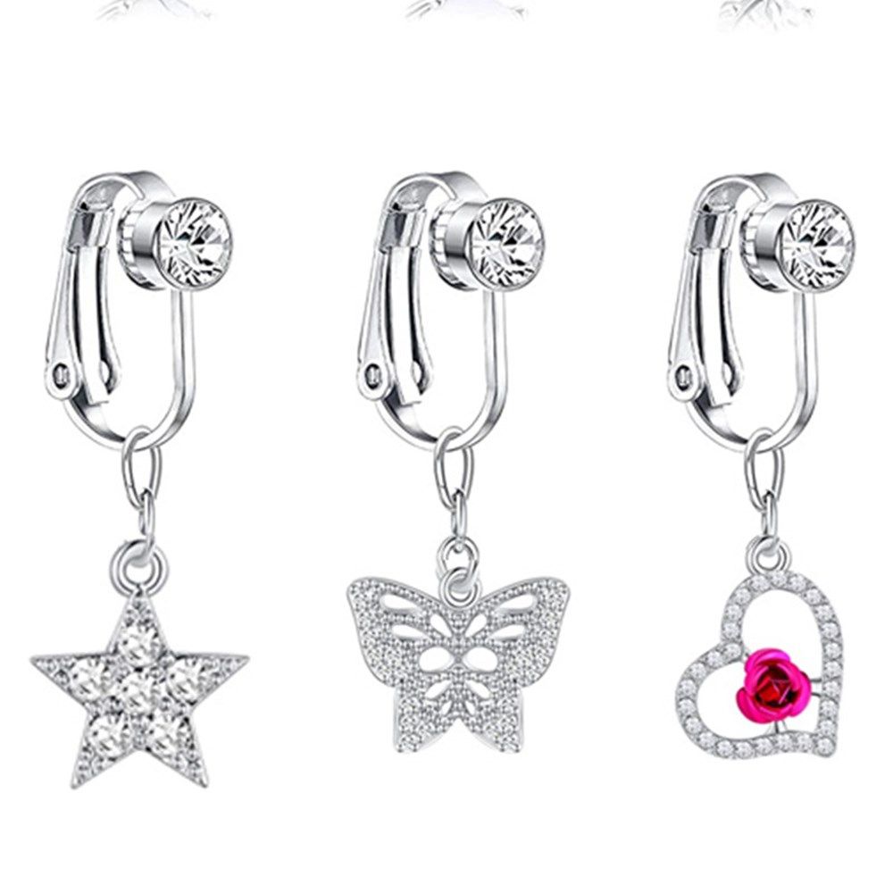 나비 모양 클립형 귀걸이, 무피어싱 배꼽 링, 가짜 배 - Body Jewelry Cartilage Earrings 리뷰 및 가격