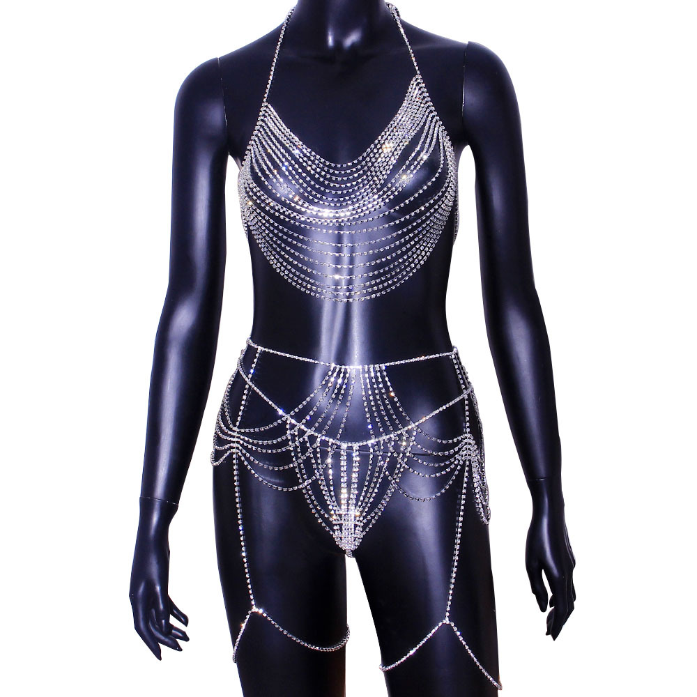 섹시한 바디 체인 허리 체인, 크리스탈 비키니, 쓰리  - Body Jewelry Chest 리뷰 및 가격