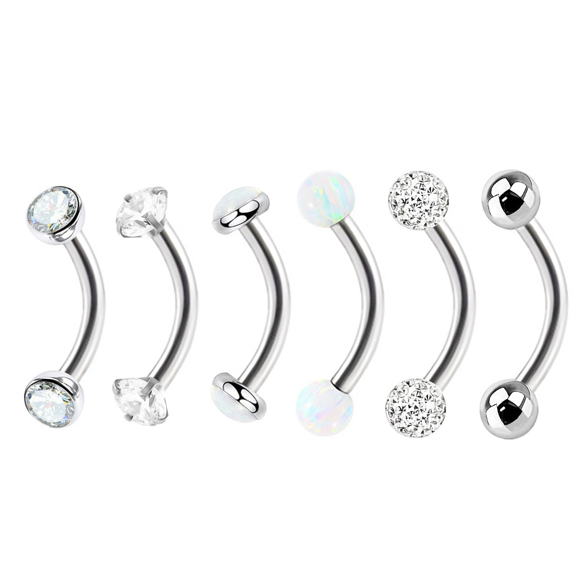 혼합 타입 오팔 크리스탈 아이브로우 링 스틸 바 커브  - Body Jewelry Metal Types 리뷰 및 가격