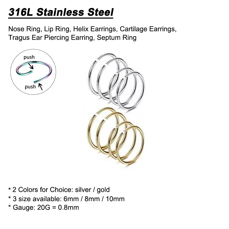 6개/세트 저자극성 코링 후프 316L 외과용 스테인리 - Body Jewelry Cartilage Earrings 리뷰 및 가격